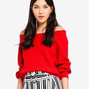 Topshop petite red off the shoulder sweater